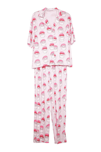 Santa Face Pajama Set - Pink