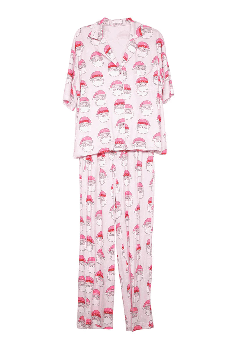 Santa Face Pajama Set - Pink