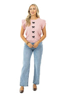 Ruffle Sleeve Bow Knit Top - Light Pink