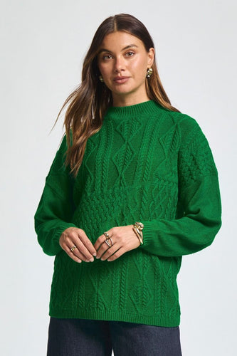 Mrs. Clause Cable Knit Sweater - Green *Regular & Curvy*