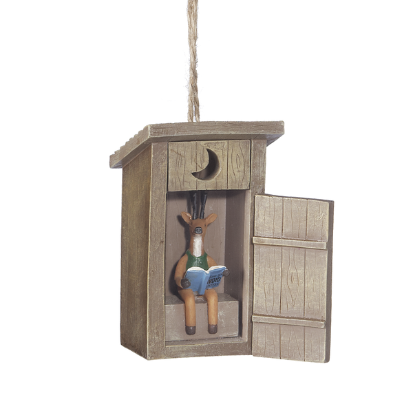 GANZ Deer Outhouse Ornament