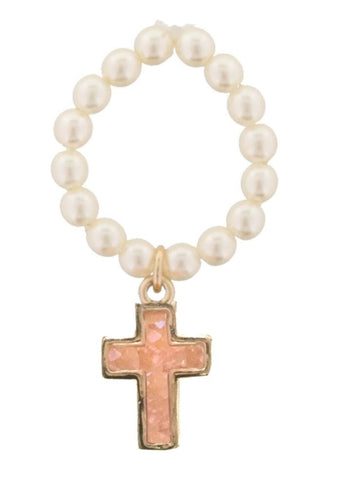 Kids Pearl Cross Stretch Ring