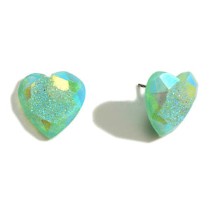 Aqua Glitter Heart Earrings