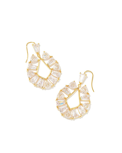 Blair Gold Jewel Open Frame Earrings in White Crystal by Kendra Scott