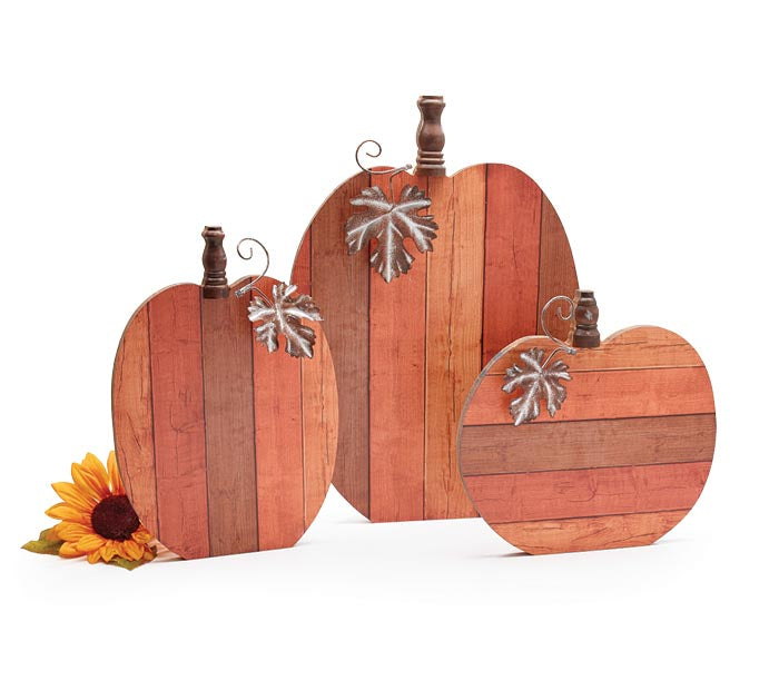 Rustic Slat Wood Pumpkin Shelf Sitters