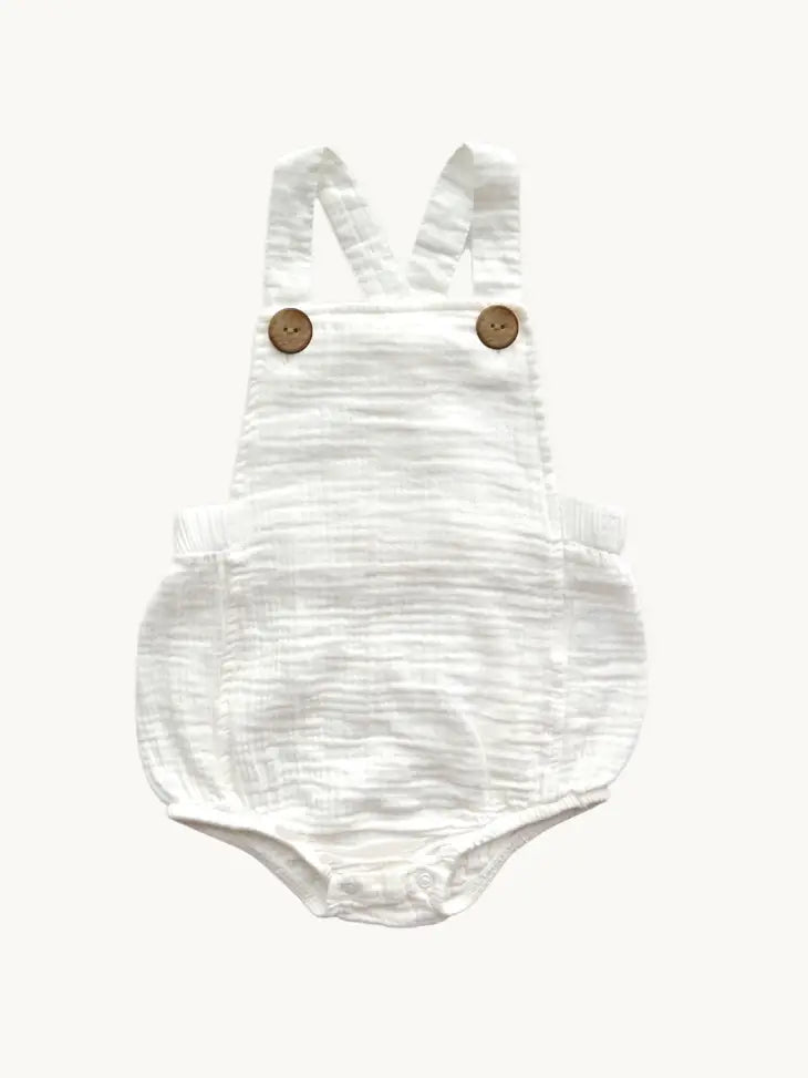 Cotton Muslin Overalls for Baby - Cream