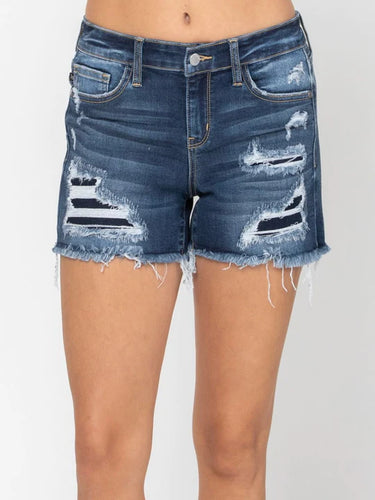 Judy Blue Mid-Rise Patch Cut Off Shorts