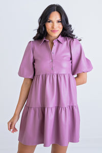 Lilac Love Faux Leather Dress