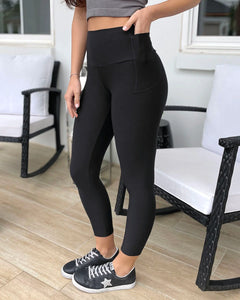 Cropped Midweight Daily Pocket Leggings by Grace & Lace - Black
