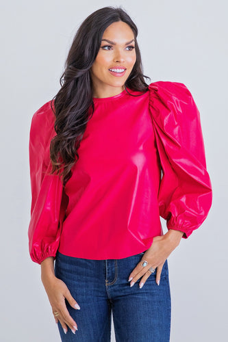 Life of the Party Faux Leather Top - Hot Pink