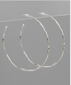 Large Silver Hammered Hoops -65mm