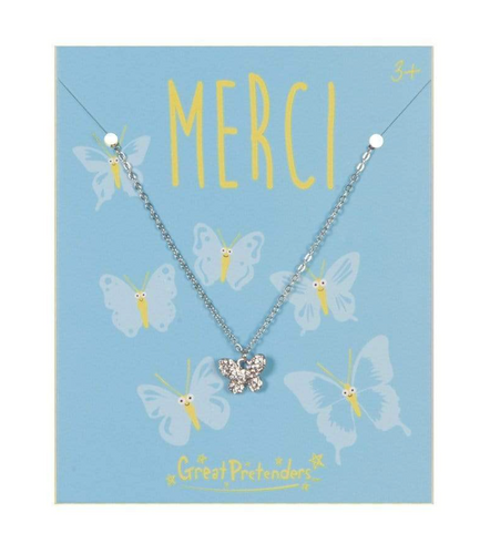 Merci Necklace with Butterfly Pendant Necklace