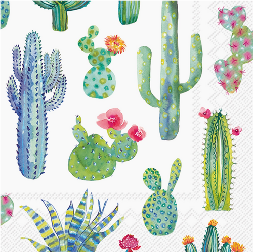 My Little Green Cactus White Cocktail Napkins- 5