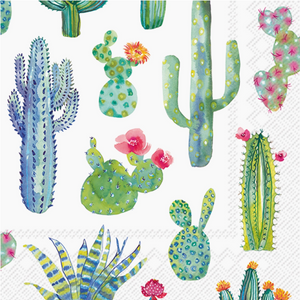 My Little Green Cactus White Cocktail Napkins- 5" Square