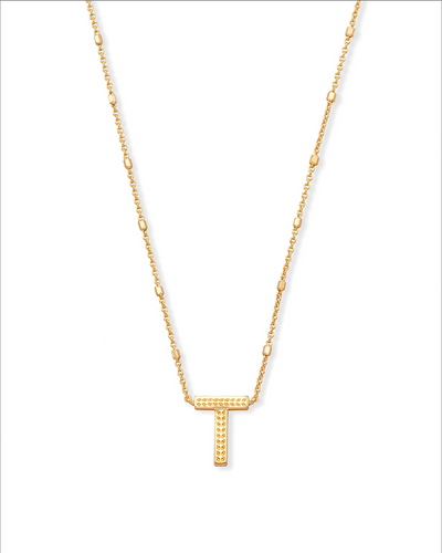 Letter T Pendant Necklace in Gold by Kendra Scott