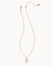 Load image into Gallery viewer, Kendra Scott Cross Gold Pendant Necklace in White Kyocera Opal
