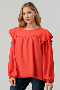 The Sarah Long Sleeve Blouse (Curvy)- Orange