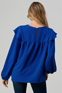 The Sarah Long Sleeve Blouse(PLUS)- Royal Blue