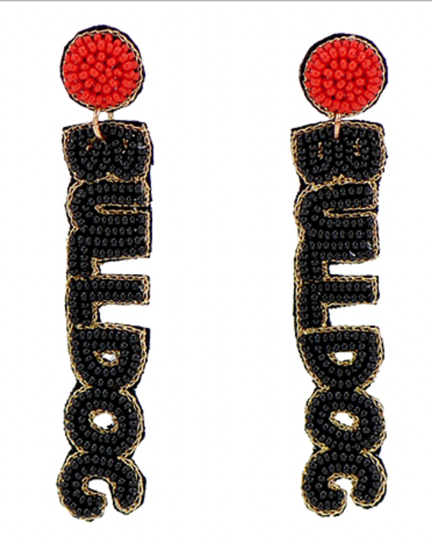 Bulldog Fan Drop Earrings *Red w/ Black