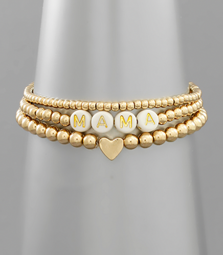 Mama & Heart Bracelet Set - Gold