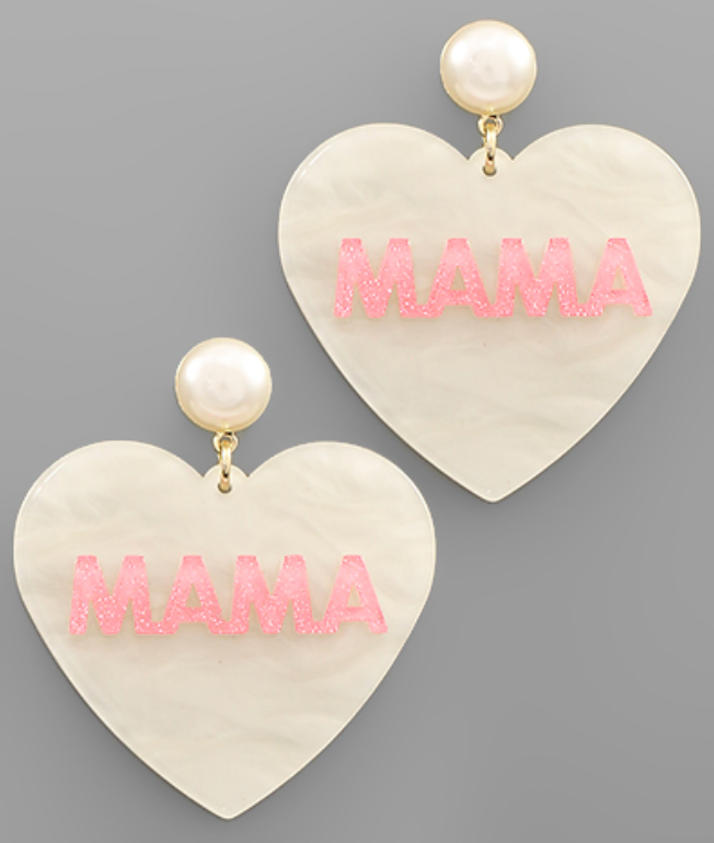 Mama Earrings - White Hearts