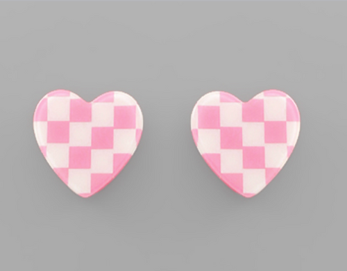 Checkered Heart Stud Earrings *2 colors*