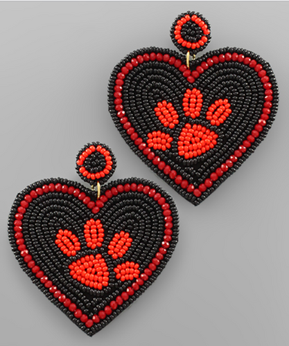 Paw Print Heart Beaded Earrings