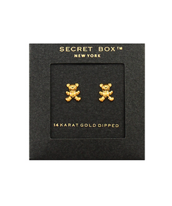 Secret Box Gold Teddy Bear Earrings