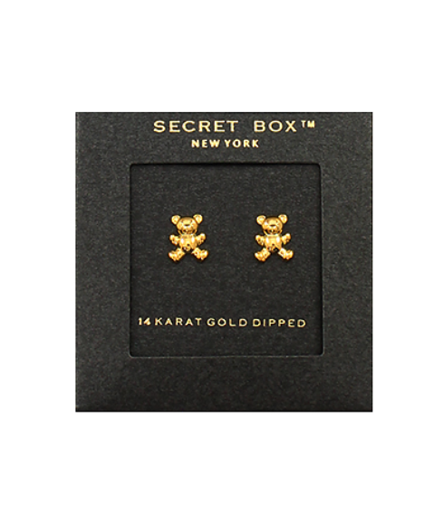 Secret Box Gold Teddy Bear Earrings