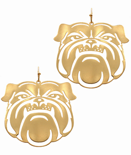 Gold Bulldog Face Drop Earrings
