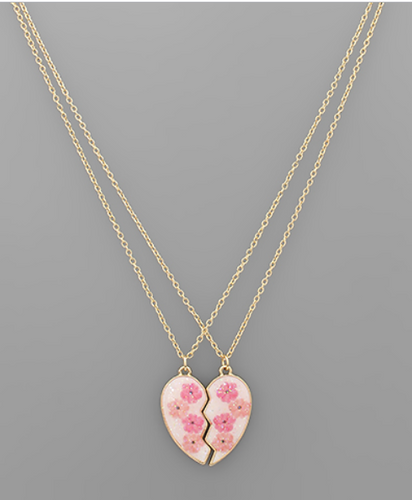 Resin Flower Heart BFF Necklace Set