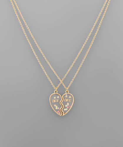 Clear Heart BFF Necklace Set