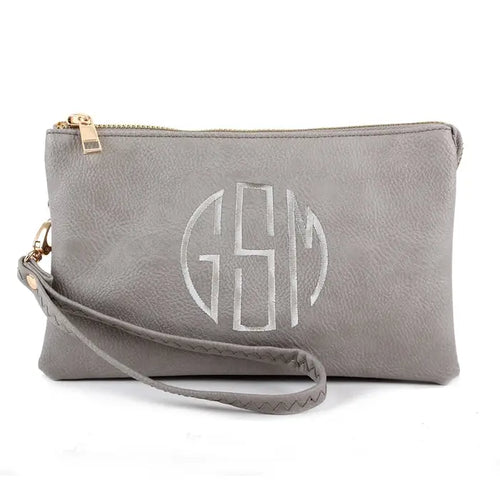 3 Compartment Crossbody/Wristlet- Light Gray