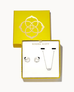Grayson Huggie Earrings & Pendant Necklace Gift Set in Silver White Crystal by Kendra Scott