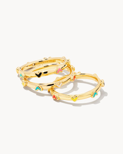 Haven Heart Gold Ring Set of 3 in Multi Mix by Kendra Scott