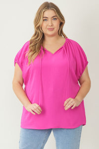 Work It Bubble Sleeve Top *Curvy* - Hot Pink