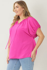 Work It Bubble Sleeve Top *Curvy* - Hot Pink