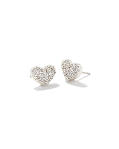 Ari Silver Pave Crystal Heart Earrings in White Crystal by Kendra Scott