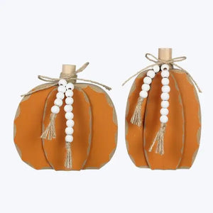 Wooden Tabletop Pumpkin Decor with Blessing Beads