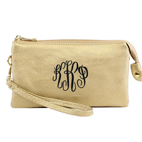 3 Compartment Crossbody/Wristlet- Gold