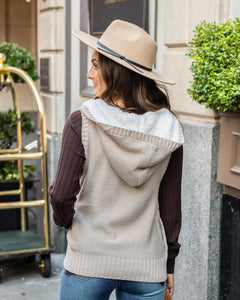 Hooded Cable Knit Vest by Grace & Lace - Oat