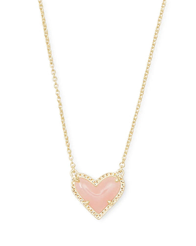 Ari Heart Gold Pendant Necklace in Rose Quartz by Kendra Scott