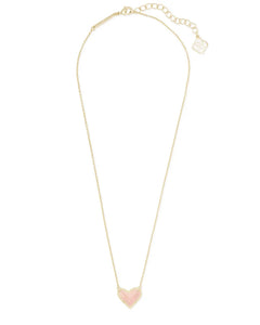 Ari Heart Gold Pendant Necklace in Rose Quartz by Kendra Scott