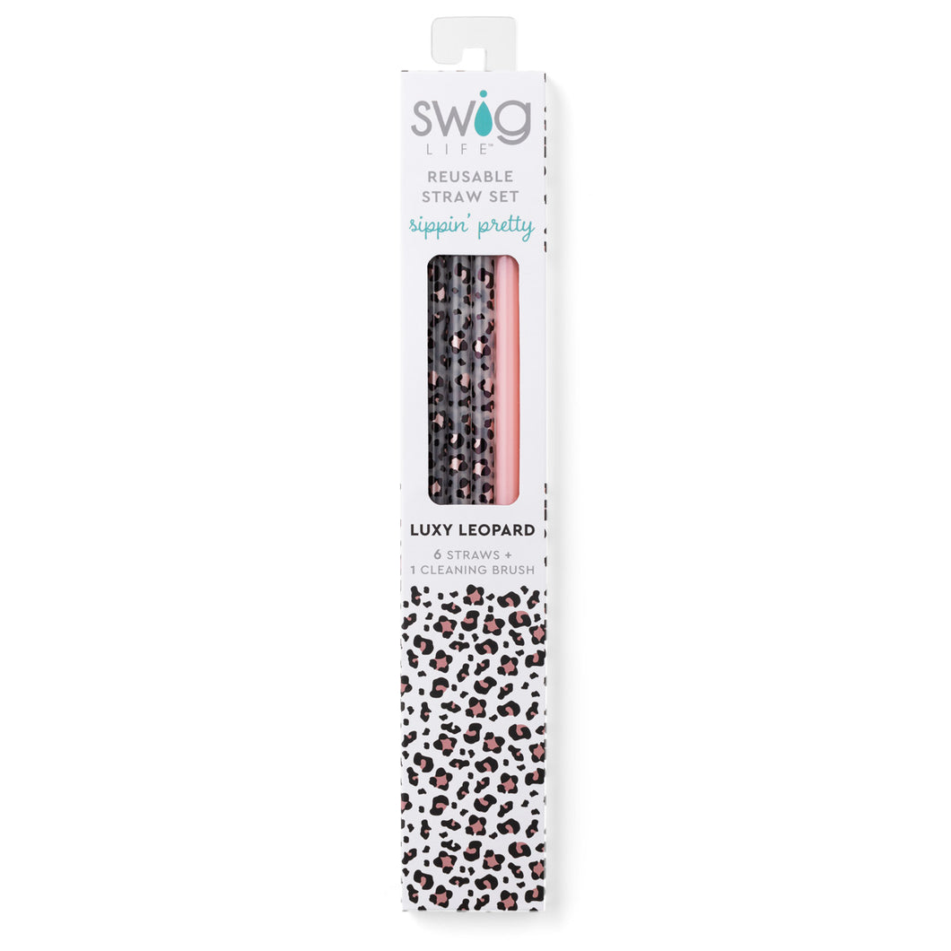 Swig Reusable Straw Set - Luxury Leopard + Blush