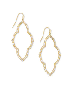 Abbie Gold Open Frame Earrings in White Crystal by Kendra Scott
