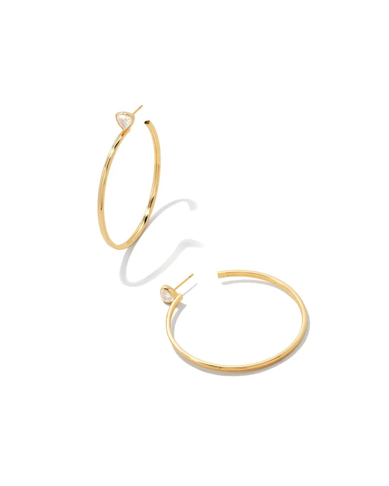 Arden Gold Hoop Earrings in White Crystal by Kendra Scott