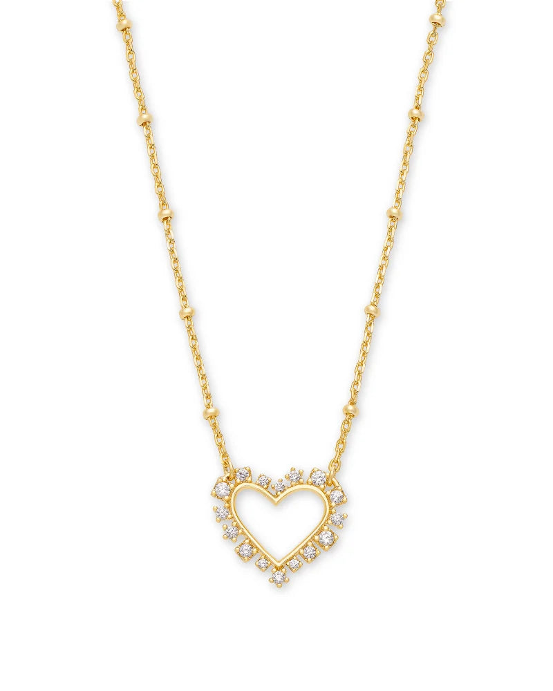 Ari Heart Gold Pendant Necklace in White Crystal by Kendra Scott
