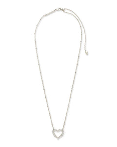 Ari Heart Silver Pendant Necklace in White Crystal by Kendra Scott