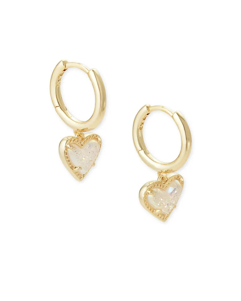 Kendra Scott Ari Heart Gold Huggie Earrings in Iridescent Drusy