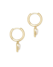 Load image into Gallery viewer, Kendra Scott Ari Heart Gold Huggie Earrings in Iridescent Drusy